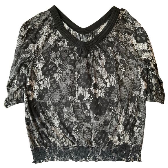 Faded Glory Women Half Sleeve V-neck Floral Blouse size XL (16W), Black & Gray - Picture 1 of 6
